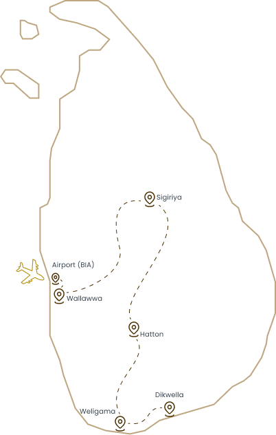 Suggested route across Sri Lanka