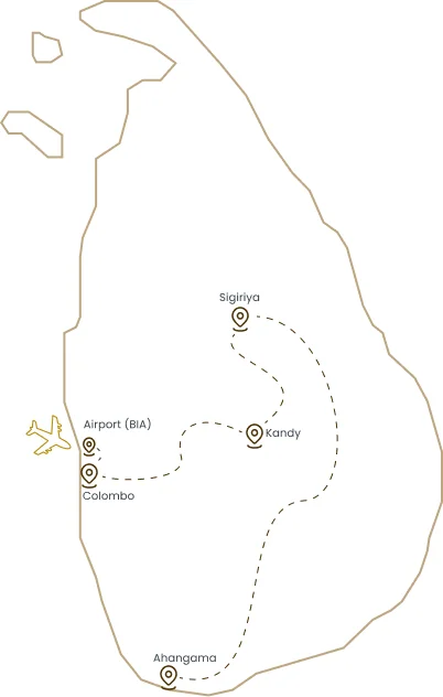 Suggested route across Sri Lanka