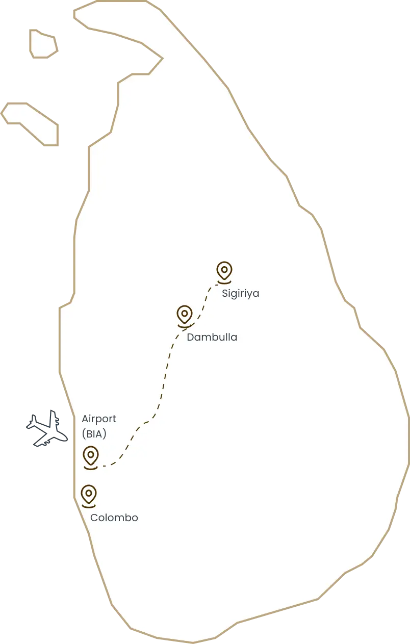 Suggested route across Sri Lanka