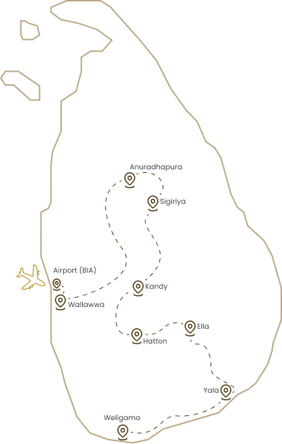 Suggested route across Sri Lanka
