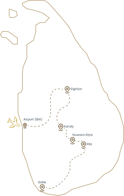 Suggested route across Sri Lanka