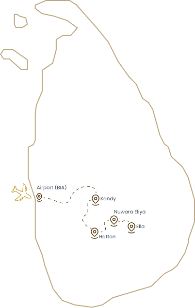 Suggested route across Sri Lanka