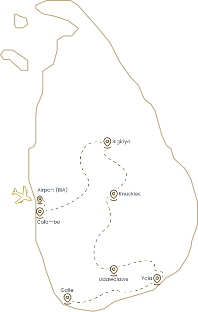 Suggested route across Sri Lanka