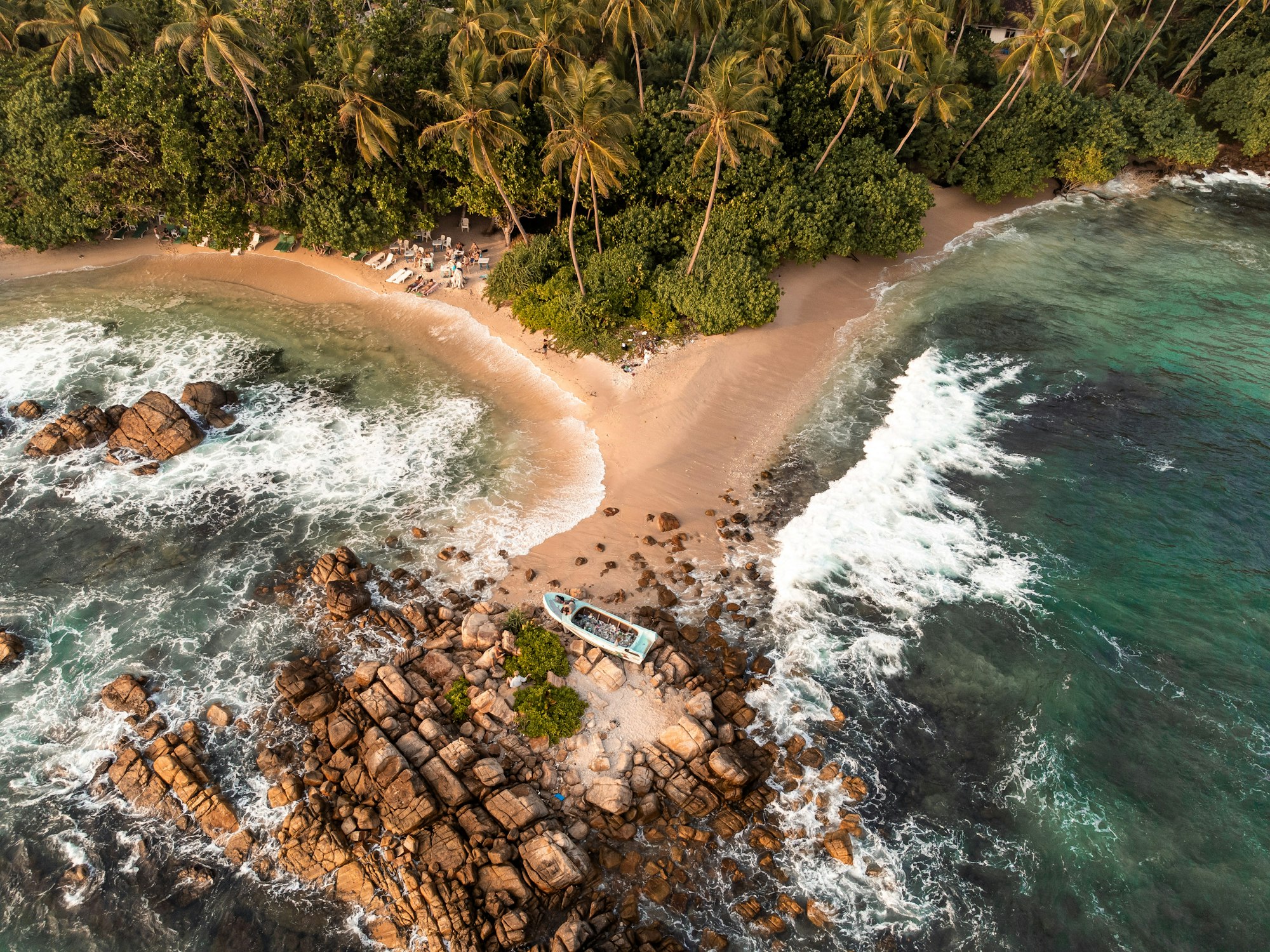 Aerial Sunset Photo of Secret Beach close to Mirissa in South Sri Lanka